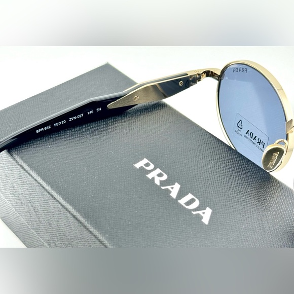 Prada Logo Sunglasses SPR65Z Pale Gold Acetate Frame With Gray oval Lens UNISEX! - Picture 11 of 15